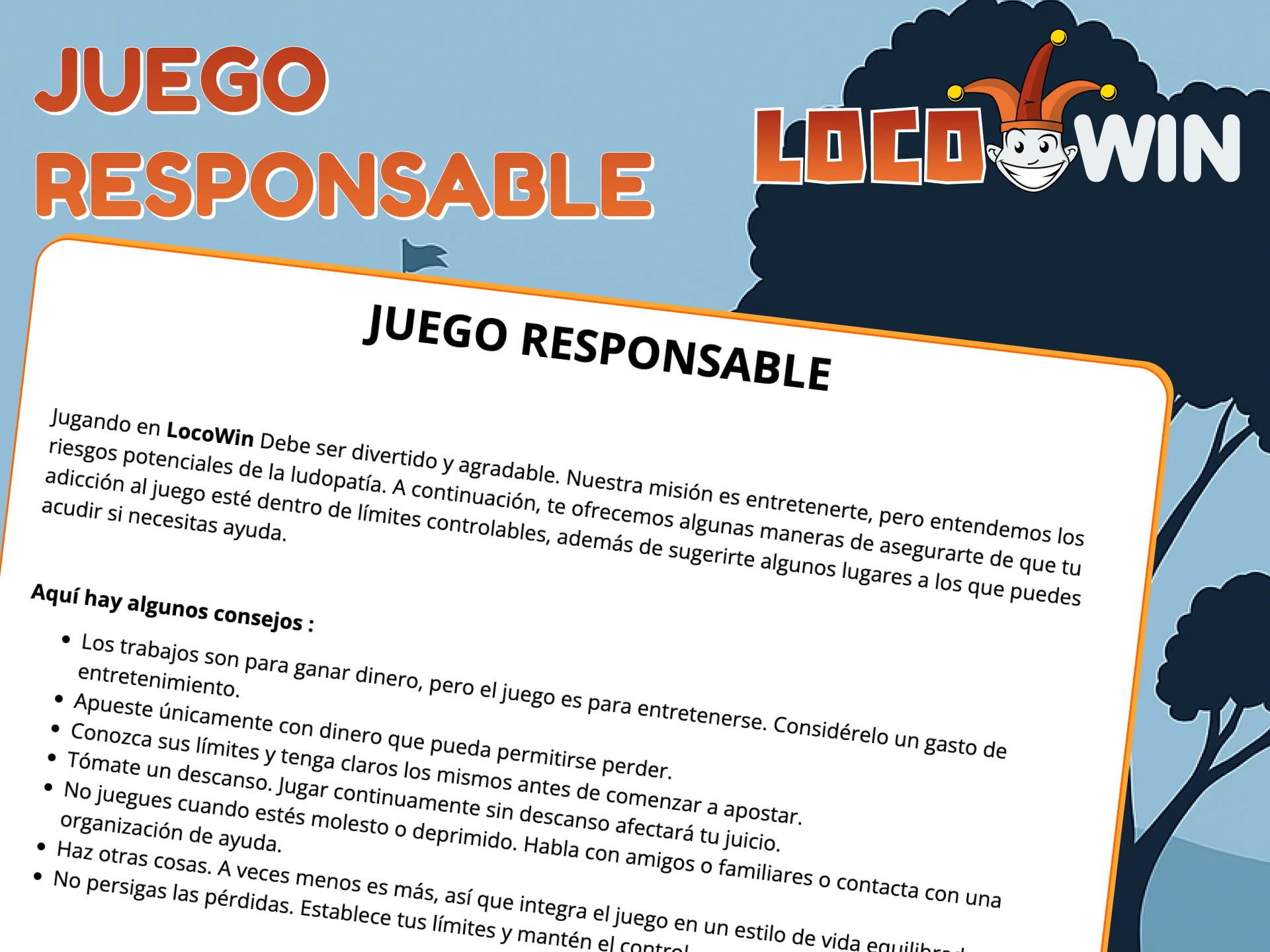 Screenshot der Locowin App mit verantwortungsvollen Spieloptionen