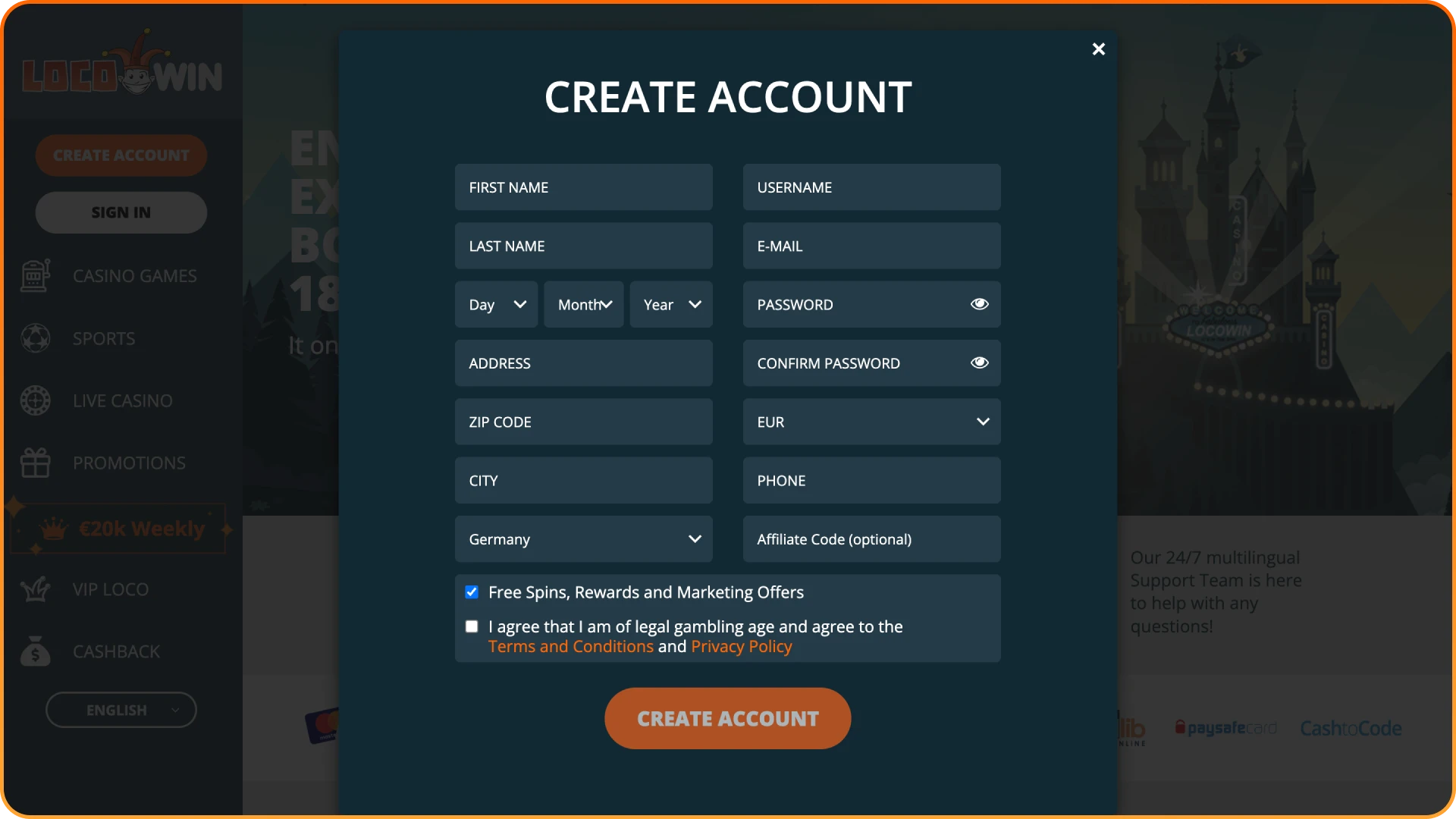 Register quickly and begin your Locowin adventure.
